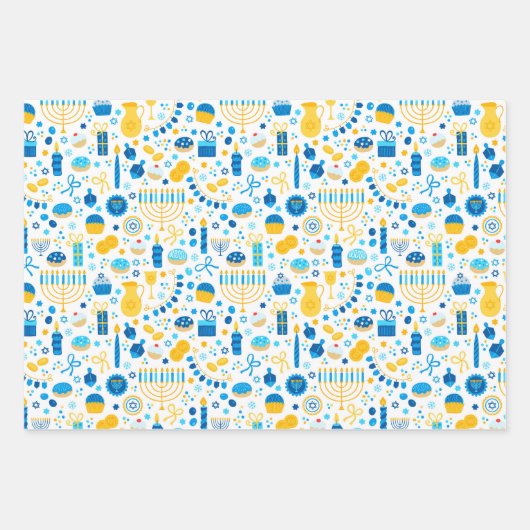 Chanukah Mixed Set Menorah & Candles Muster Geschenkpapier Set (Vorderseite)
