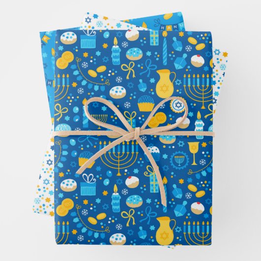 Chanukah Mixed Set of Jewish Stars Dreidel Candles Geschenkpapier Set (Beispiel)