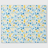 Chanukah Party Blue Gold White Menorah Gelt Cookie Geschenkpapier (Flach)