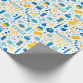 Chanukah Party Blue Gold White Menorah Gelt Cookie Geschenkpapier (Ecke)
