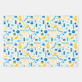 Chanukah Party Blue Gold White Menorah Gelt Cookie Geschenkpapier Set (Vorderseite 3)