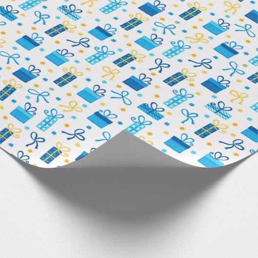Chanukah präsentiert Geschenke w/Bows Blue White G Geschenkpapier (Ecke)