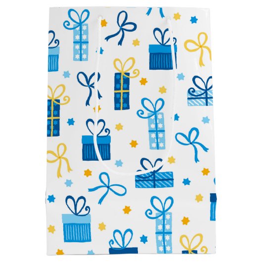 Chanukah präsentiert Geschenke w/Bows White Mittlere Geschenktüte (Rückseite)