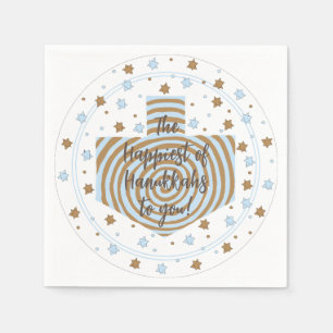 Chanukka Blau Brauner Dreidel mit Wirbelmuster Serviette