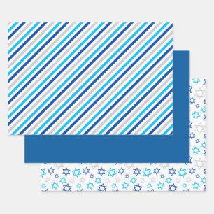Chanukka Blau Silber Geschenkpapier Set