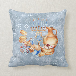 Chanukka Chanukka Menora Aquarell Blau Schnee Kissen
