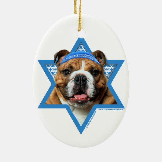 Chanukka-Davidsstern - Bulldogge Keramik Ornament (Hinten)