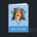 Chanukka-Davidsstern - Sheltie Feiertagskarte<br><div class="desc">Was Sprichwort glückliches Chanukka machen könnte mehr Spaß als, diesen Sheltie Hund habend, ein Yamaka zu tragen, das durch den Davidsstern Umgeben wurde. Dieser wunderliche Feiertagsentwurf ist sicher, Ihre Freunde und Familie sowie andere Tierliebhaber zu erfreuen. Dieser Entwurf ist herein über 100 verfügbar Hundezucht. Wenn Sie nicht Ihren Lieblingshund sehen...</div>