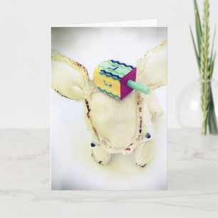 Chanukka-Gruß-Karte mit Aldo und einem dreidel Feiertagskarte