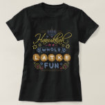 Chanukka ist ein ganzer lustiger Latke-Spaß T-Shirt<br><div class="desc">Dieser Chanukka-T - Shirt kennzeichnet die humorvolle Phrase,  "Chanukka ist ein ganzer Latkespaß." Der Entwurf umfaßt Zeichnungen von dreidels,  von menorah,  von Davidsstern Und von mehr Verschönerungen. Die Farbpalette ist- grau-blau,  hellrot,  Gold und Braun.</div>