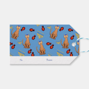 Chanukka-Katze Dreidel blauer Geschenk-Umbau Geschenkanhänger