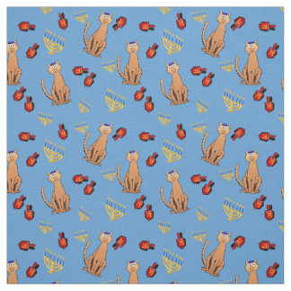 Chanukka-Katze Dreidel blaues Verpackungs-Gewebe Stoff