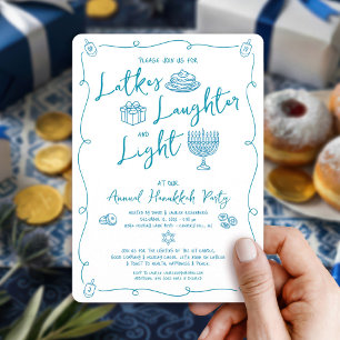 Chanukka Latke Lachen Licht Whimsicaler Spaß Doodl Einladung
