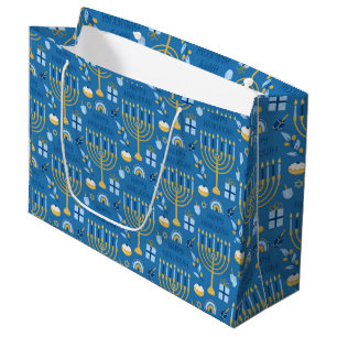 Chanukka-Menora-Blauer-Stern-Jüdische-Große-Gesche Große Geschenktüte