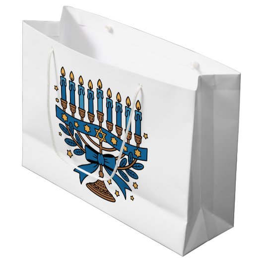 Chanukka-Menora  Große Geschenktüte (Vorderseite Schrägansicht)