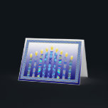 Chanukka menorah leuchtet Karte durch<br><div class="desc">Eine moderne illustrierte Darstellung der Chanukka menorah Kerzen. Blaue weiße und multi Farbe mit Vers nach innen.  "Ihnen ein sehr glückliches Chanukka wünschend".</div>