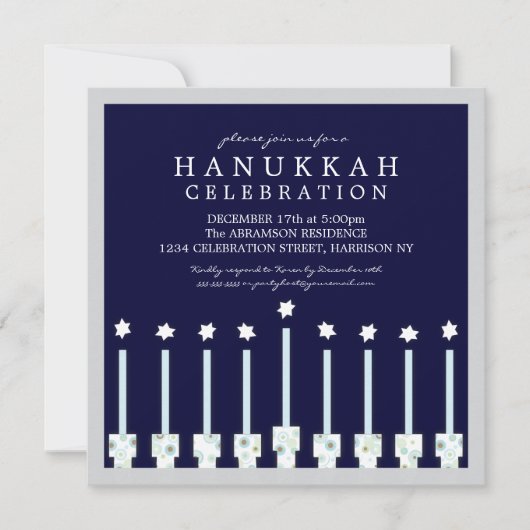 Chanukka Menorah mit Kerzen im Tupfen Einladung (Vorderseite)
