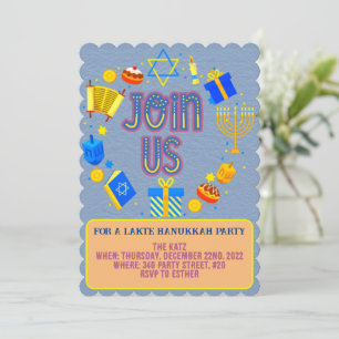 Chanukka-Party-Einladungen mit modernem Textdesign Einladung