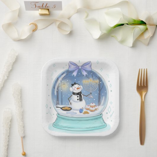 Chanukka-Schneekugel Pappteller (Hochzeit)