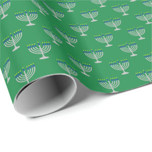 Chanukka-Silber-Menora auf Grün Geschenkpapier