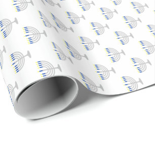 Chanukka-Silber-Menora auf Weiß Geschenkpapier