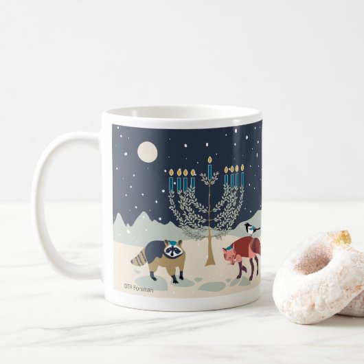 Chanukka-Tiere Menorah Wüste Kaffeetasse (Mit Donut)