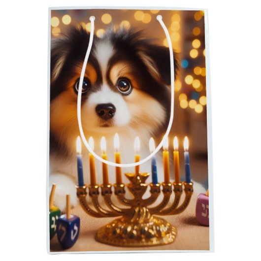 Chanukka-Welpe Mittlere Geschenktüte (Vorderseite)