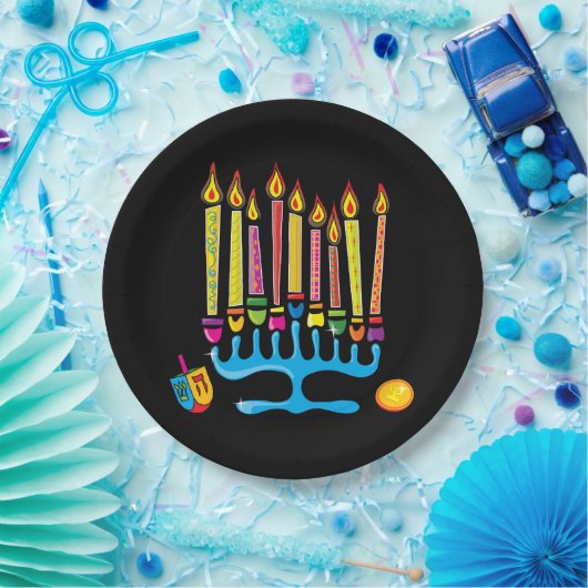Chanukkah, Hanukkah Menorah Papierplatte Pappteller (Party)