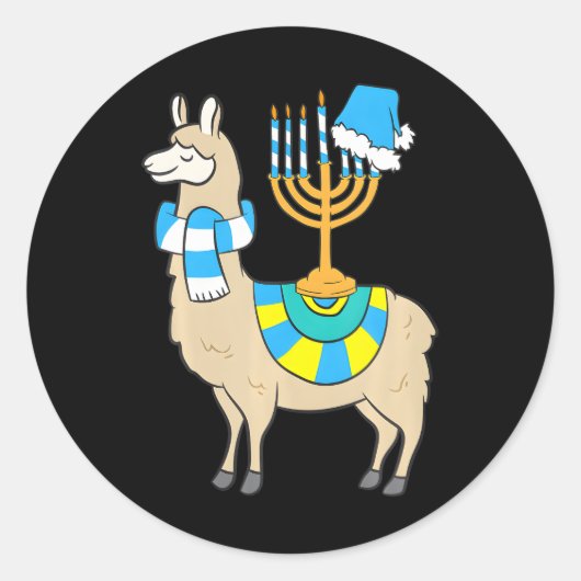 Chanukkah Menorah Hanukkah Llama mit Menorah Runder Aufkleber (Vorderseite)