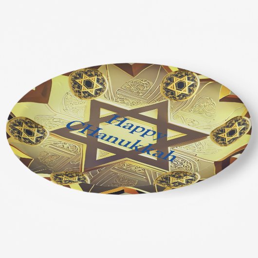 Chanukkah Paper Teller, 9" Rundpapierplatte Pappteller (Schrägansicht)