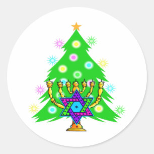 Chanukkah und Weihnachten Runder Aufkleber