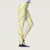 Chaos Abstrakt Gelb mit Lila Wavy Lines Leggings (Rechts)