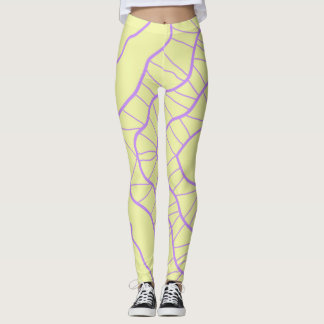 Chaos Abstrakt Gelb mit lila Wellenlinien Leggings
