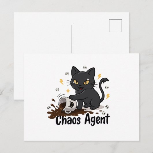 Chaos-Agent Schwarze Katze Postkarte (Vorne/Hinten)