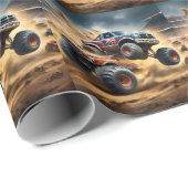 Chaos auf Rädern: Monster Truck Smash Derby Geschenkpapier (Rolleneckpunkt)