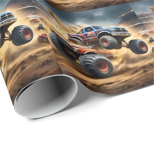 Chaos auf Rädern: Monster Truck Smash Derby Geschenkpapier (Rolleneckpunkt)