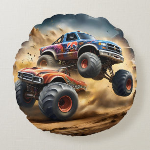 Chaos auf Rädern: Monster Truck Smash Derby Rundes Kissen