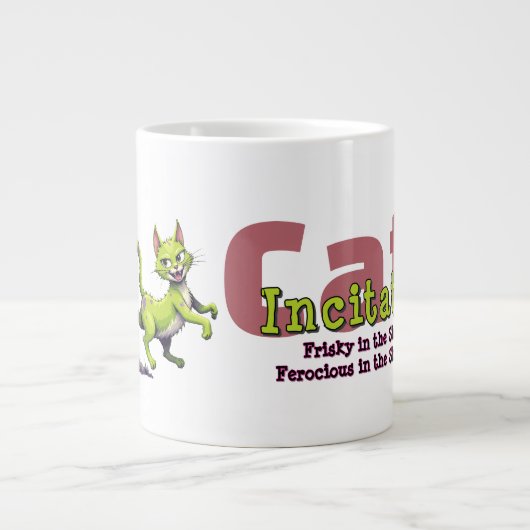 Chaos Cat 20oz Mug – Incitata: Frisky in Sheets Jumbo-Tasse (Vorderseite)