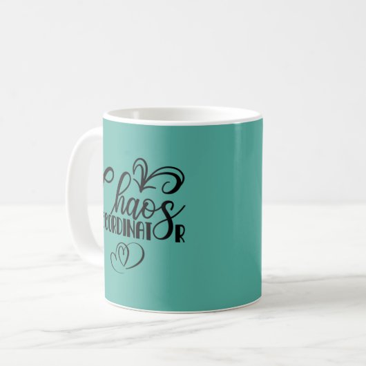 Chaos Coordinator Black and Aquamarin Coffee Tasse (Vorderseite Links)