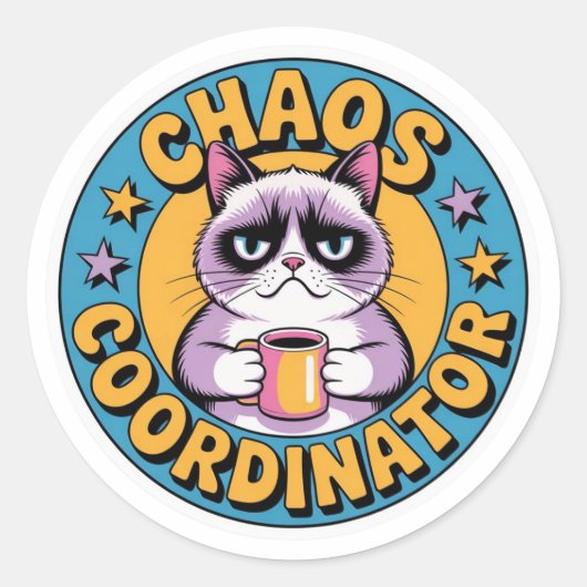 Chaos Coordinator Cat Sticker - Funny Grumpy Coffe (Vorderseite)