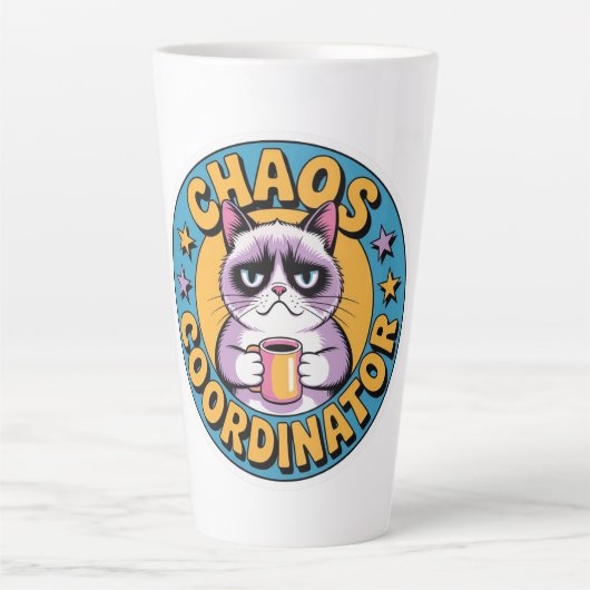 Chaos Coordinator Cat Sticker - Funny Grumpy Coffe Milchtasse (Vorderseite)