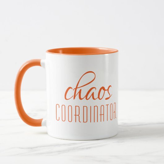 Chaos Coordinator Modernes Orange Script Tasse (Links)