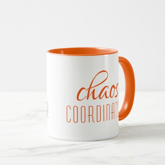 Chaos Coordinator Modernes Orange Script Tasse (VorderseiteRechts)