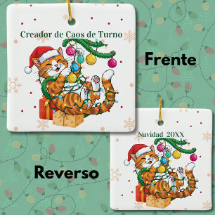 Chaos-Ersteller der lustigen Katze Weihnachten Keramikornament