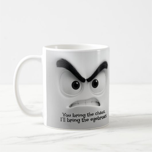 Chaos & Eyebrows, Add Name Message Expressive Face Kaffeetasse (Links)