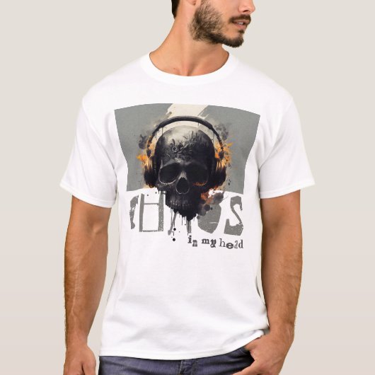 Chaos im Kopf Totenkopf mit Kopfhörer Design T-Shirt (Vorderseite)