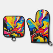 Chaos in Harmonie Kunst Ofenhandschuh & Topflappen-Set (Vorderseite)