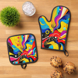 Chaos in Harmonie Kunst Ofenhandschuh & Topflappen-Set