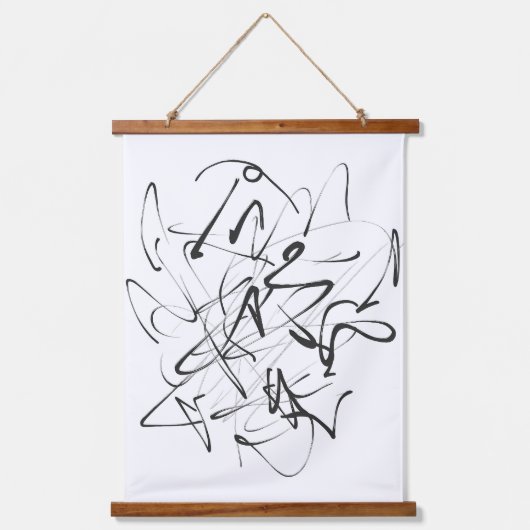 Chaos in Tinte - Abstraktion expressiver Linien Wandteppich Mit Holzrahmen (Vorderseite)