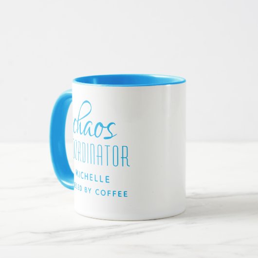 Chaos-Koordinator Blue Typografy Personalisiert Tasse (Vorderseite Links)